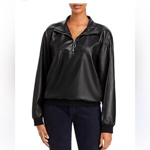 Aqua Black Faux Leather Half Zip Pullover